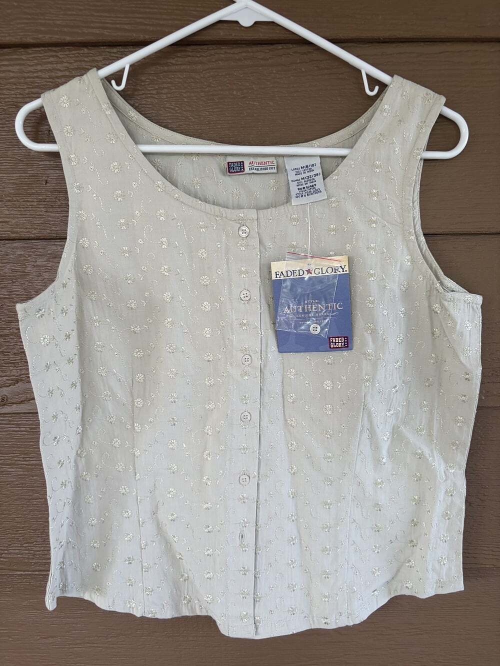 Faded Glory Stone Eyelet Button-Up Sleeveless Top Size M (8/10)